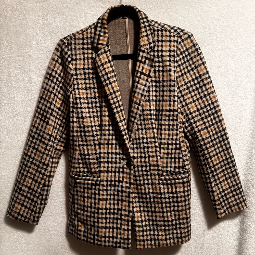 LOFT Plaid Blazer in Black and Tan